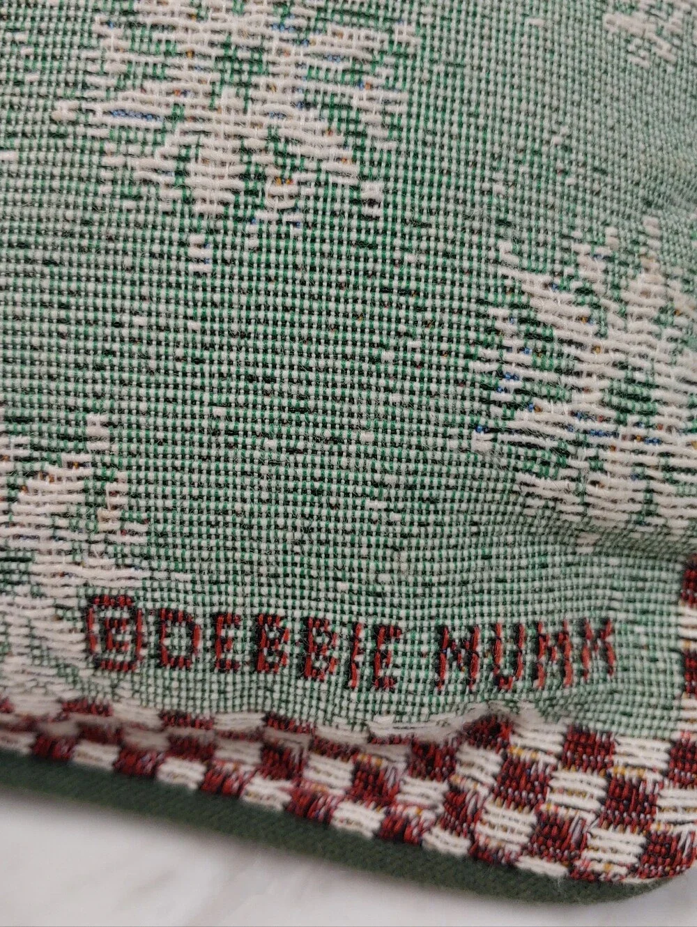 VTG cottage Debbie Mumm tapestry Snowflake Rectangle green Pillow Christmas Tea